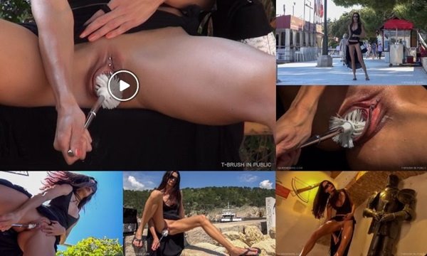 Дерзская шлюха дерет свою вагину в публичных местах.